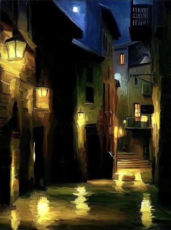 Миниатюра: Старинный ночной городок
