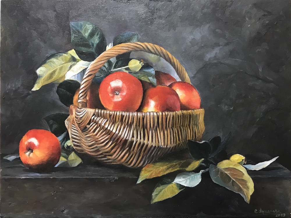 Картина: Яблоки в лукошке. Изображение №1