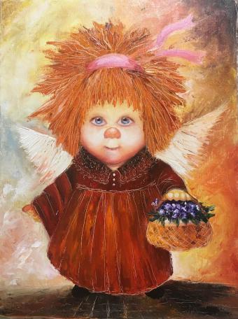 Лот №52 Картина: Ангел с корзинкой фиалок