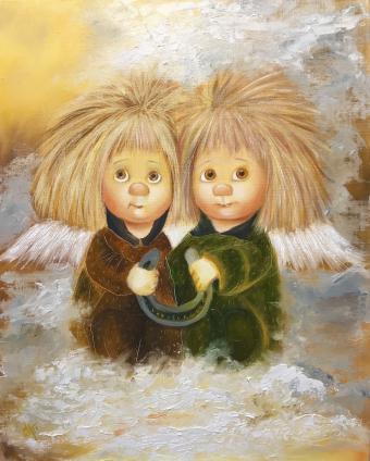 Лот №161 Картина: Два ангела с подковой