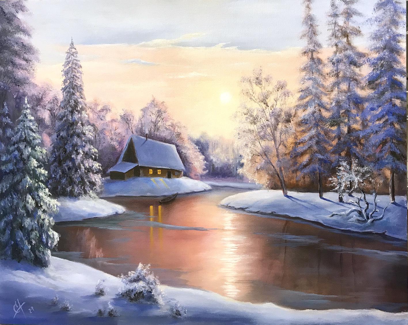 Картина: Зимнее утро у речки. Изображение №1