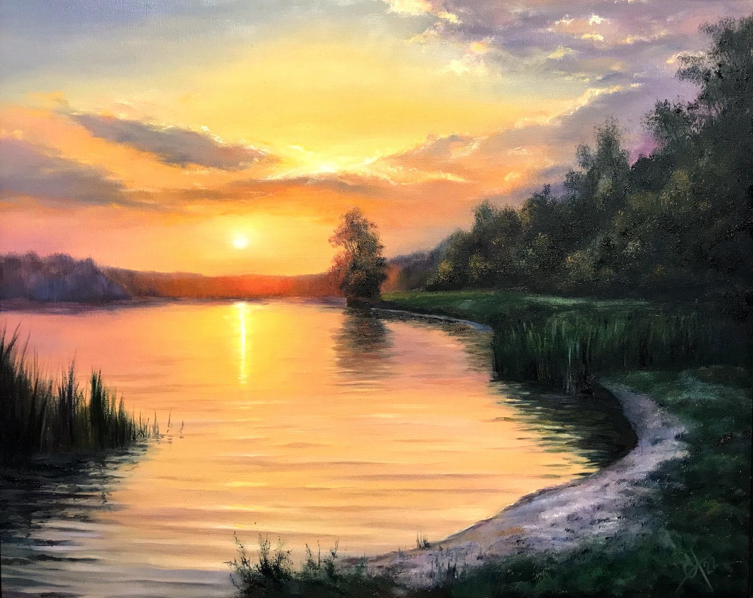 Картина: Закат над озером. Изображение №1