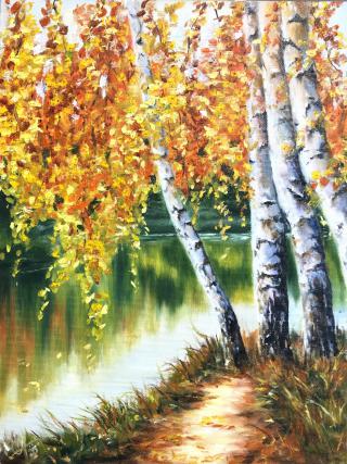 Миниатюра изображения: Осенние березы у реки №1