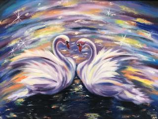 Лот №28 Картина: Нежность лебедей