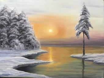 Миниатюра изображения: Зимний закат на озере №1