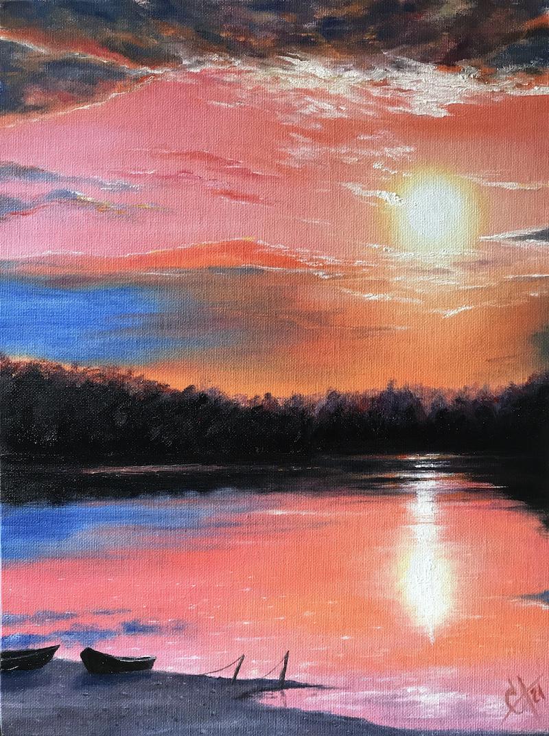 Картина: Закат на озере. Изображение №1