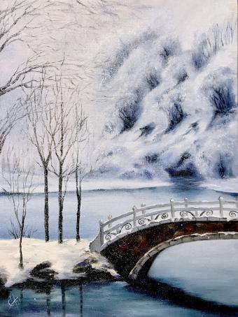 Лот №194 Картина: Зимний мостик
